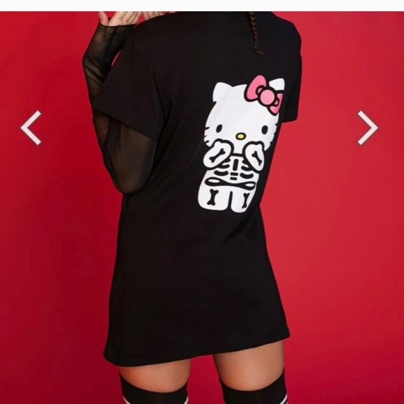 SALE! RARE Dolls Kill Hello Kitty long mesh sleeve shirt Spooky NEW - Picture 4 of 4